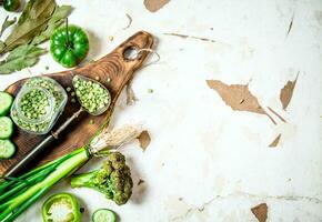 Healthy food. Green vegetables and herbs. photo