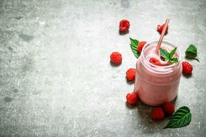 Raspberry smoothie with mint. photo