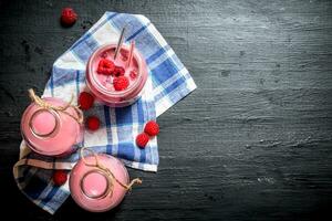 Raspberry juice and smoothies . photo