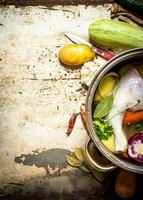 The soup of chicken, vegetables and spices. photo