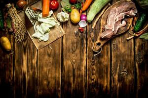 Ingredients for making soup with beef. photo