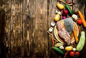 Ingredients for making soup with beef. photo