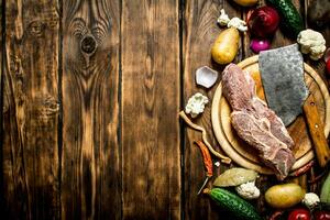 Ingredients for making soup with beef. photo