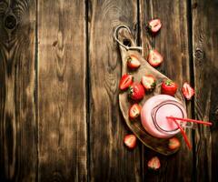 Strawberry juice in the pitcher. photo