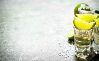 Tequila with lime and salt. photo