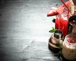 Watermelon smoothie with juice and peppermint. photo