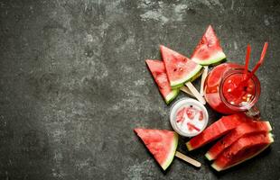 Watermelon smoothies and juice with pulp. photo