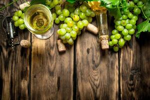 White wine with branches grapes. photo