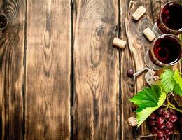 Red wine with a vine branch. photo