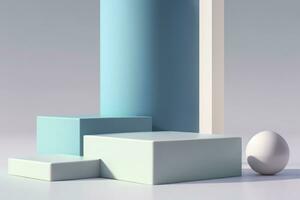 Curved shape, square shape, podium display, light and shadow, pastel color and gray theme, minimal style - Ai generated. photo