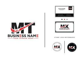 Stylish Mt Letter Logo, Brush MT Logo Icon With Business Card vector