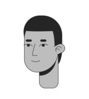 Short haired young adult man black and white 2D line cartoon character head. Buzz cut african american athlete guy isolated vector outline person face. Modest teen monochromatic flat spot illustration