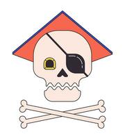 piratería plano línea color aislado vector objeto. cráneo y tibias cruzadas. editable acortar Arte imagen en blanco antecedentes. sencillo contorno dibujos animados Mancha ilustración para web diseño