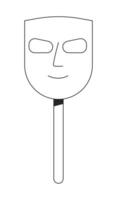 Anonymous mask on stick gloats flat monochrome isolated vector object. Masquerade. Editable black and white line art drawing. Simple outline spot illustration for web graphic design