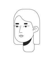 europeo mujer con Beto Corte de pelo negro y blanco 2d línea dibujos animados personaje cabeza. caucásico dama cuello longitud pelo aislado vector contorno persona rostro. joven adulto monocromo plano Mancha ilustración