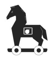 Trojan horse with bomb inside flat monochrome isolated vector object. Hidden threat. Editable black and white line art drawing. Simple outline spot illustration for web graphic design