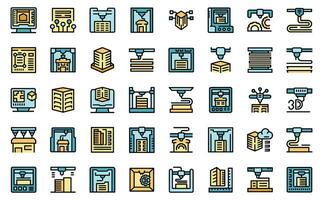 3D printing in construction icons set vector color