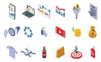 Affiliate program icons set isometric vector. Client marketing vector