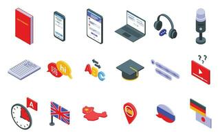 Learning a new language icons set isometric vector. Learn education study vector