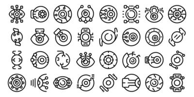 Eye implants icons set outline vector. Contact lens vector