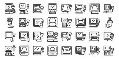 Ultrasound machine icons set outline vector. Probe transducer vector