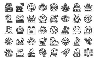 Robotics in space icons set outline vector. Machine space vector