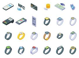 Payment with smart watches icons set isometric vector. Nfc reader vector