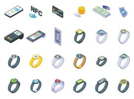 Payment with smart watches icons set isometric vector. Nfc reader vector