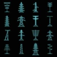 Electrical tower voltage icons set vector neon