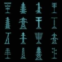 Electrical tower voltage icons set vector neon