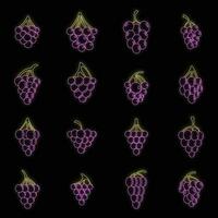 Grape wine bunch icons set vector neon