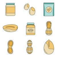 Peanut nuts butter jar icons set vector color