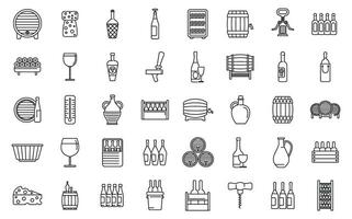 Wine cellar icons set outline vector. Barrel keg vector