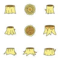 Stumps tree log wood icons set vector color