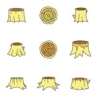 Stumps tree log wood icons set vector color