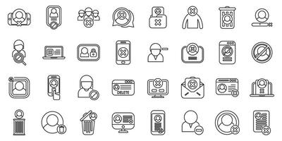 Deleting social account icons set outline vector. Delete app vector