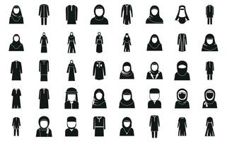 musulmán Moda íconos conjunto sencillo vector. árabe casual niña vector