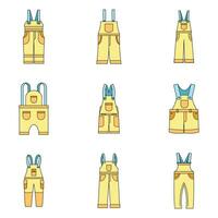 Overalls workwear icons set vector color