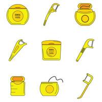 Floss dental teeth icons set vector color