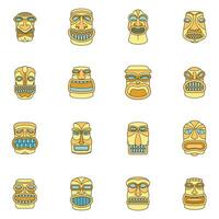 Tiki idol aztec hawaii icons set vector color