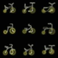 triciclo bicicleta bicicleta rueda íconos conjunto vector neón