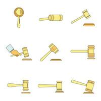 Judge hammer icons set vector color