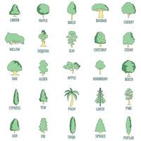 Tree types icons set vector color