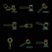 Judge hammer icons set vector neon