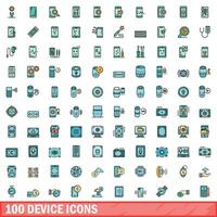 100 dispositivo íconos colocar, color línea estilo vector