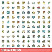 100 sale icons set, color line style vector