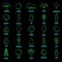 Tree types icons set vector neon