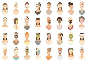 Face mask spa icons set cartoon vector. Facial sheet vector