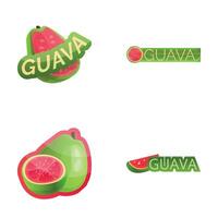 Guava icons set cartoon vector. Fresh exotic fruit vector