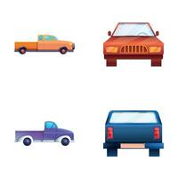 Pickup truck icons set cartoon vector. Classic pickup in various color vector